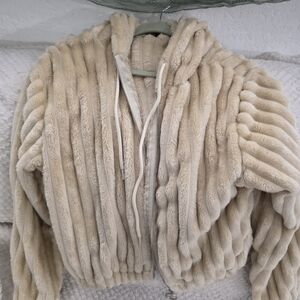 Cozy Faux Fur Zip Hoodie in Light Beige